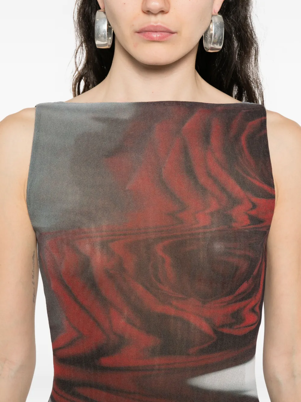 Jean Paul Gaultier The Long Red Blurry Tulle Maxi Dress In Brown
