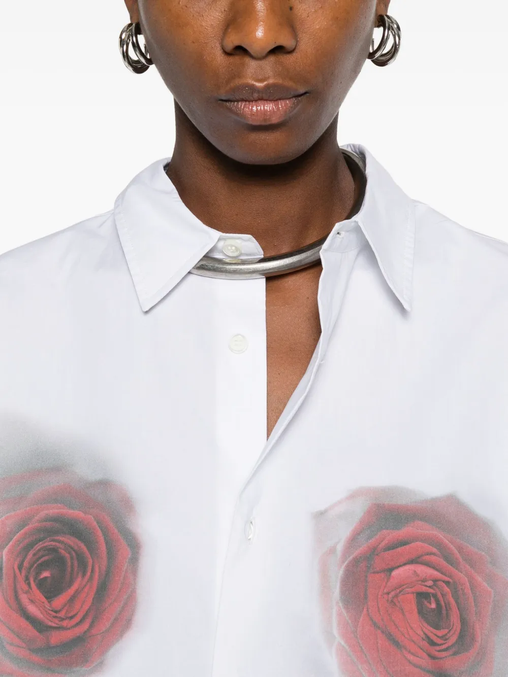 Jean Paul Gaultier Floral-print Cotton-poplin Shirt In White