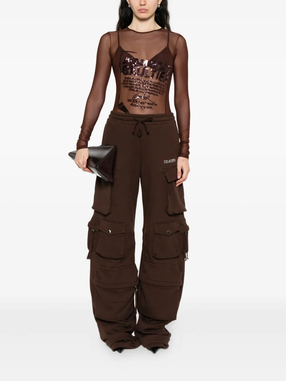 Jean Paul Gaultier Sequin-embellished Mesh Top In Brown