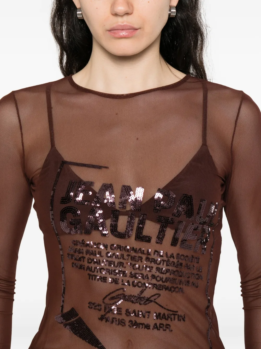 Jean Paul Gaultier Sequin-embellished Mesh Top In Brown