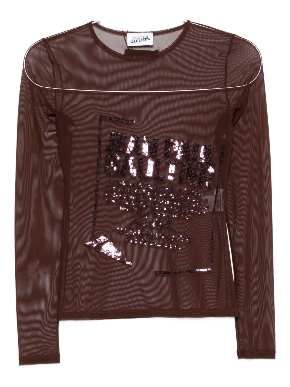 Jean Paul Gaultier Sequin-embellished Mesh Top In Brown