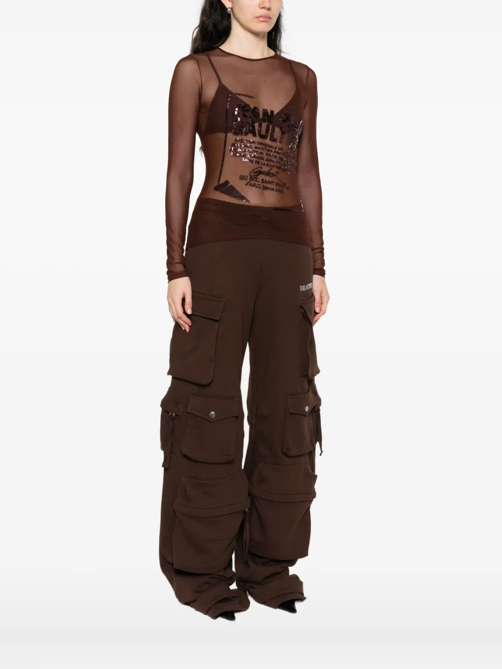 Jean Paul Gaultier Sequin-embellished Mesh Top In Brown