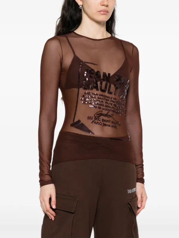 Jean Paul Gaultier sequin-embellished Mesh Top | Brown