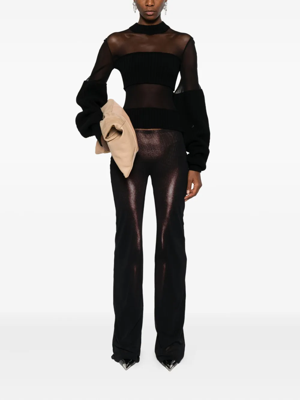 Jean Paul Gaultier body-print mesh trousers - Bruin