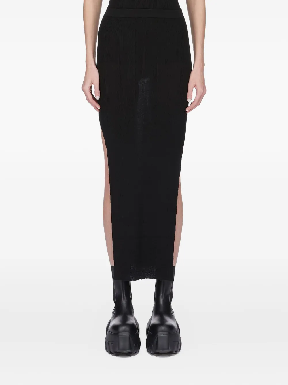 Rick Owens Ribbed Knit Sacriskirt With Signature Back Detail In Black