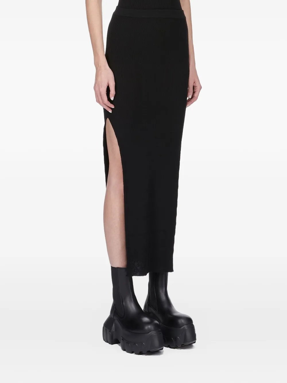Rick Owens Ribbed Knit Sacriskirt With Signature Back Detail In Black