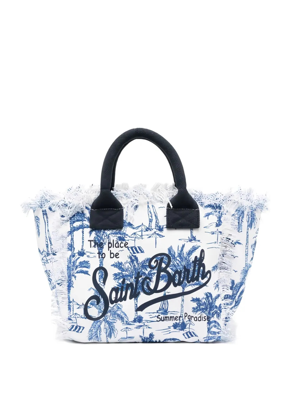 MC2 Saint Barth Vanity shopper met palmboomprint en franje Blauw