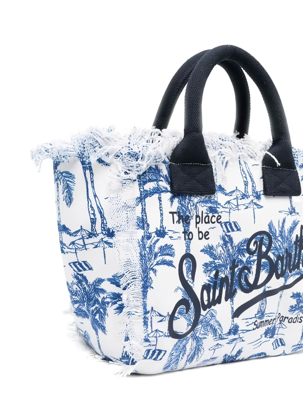 MC2 Saint Barth Vanity shopper met palmboomprint en franje Blauw