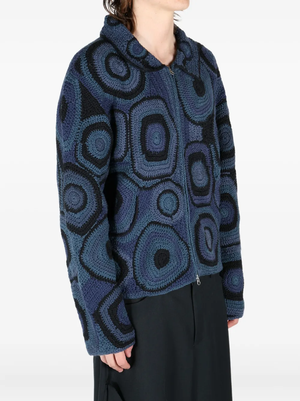 The Elder Statesman crochet-patterned zip jacket Blauw