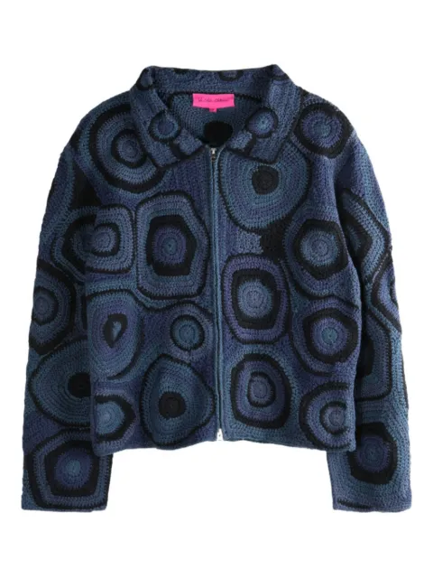 The Elder Statesman Strata crochet-patterned zip jacket
