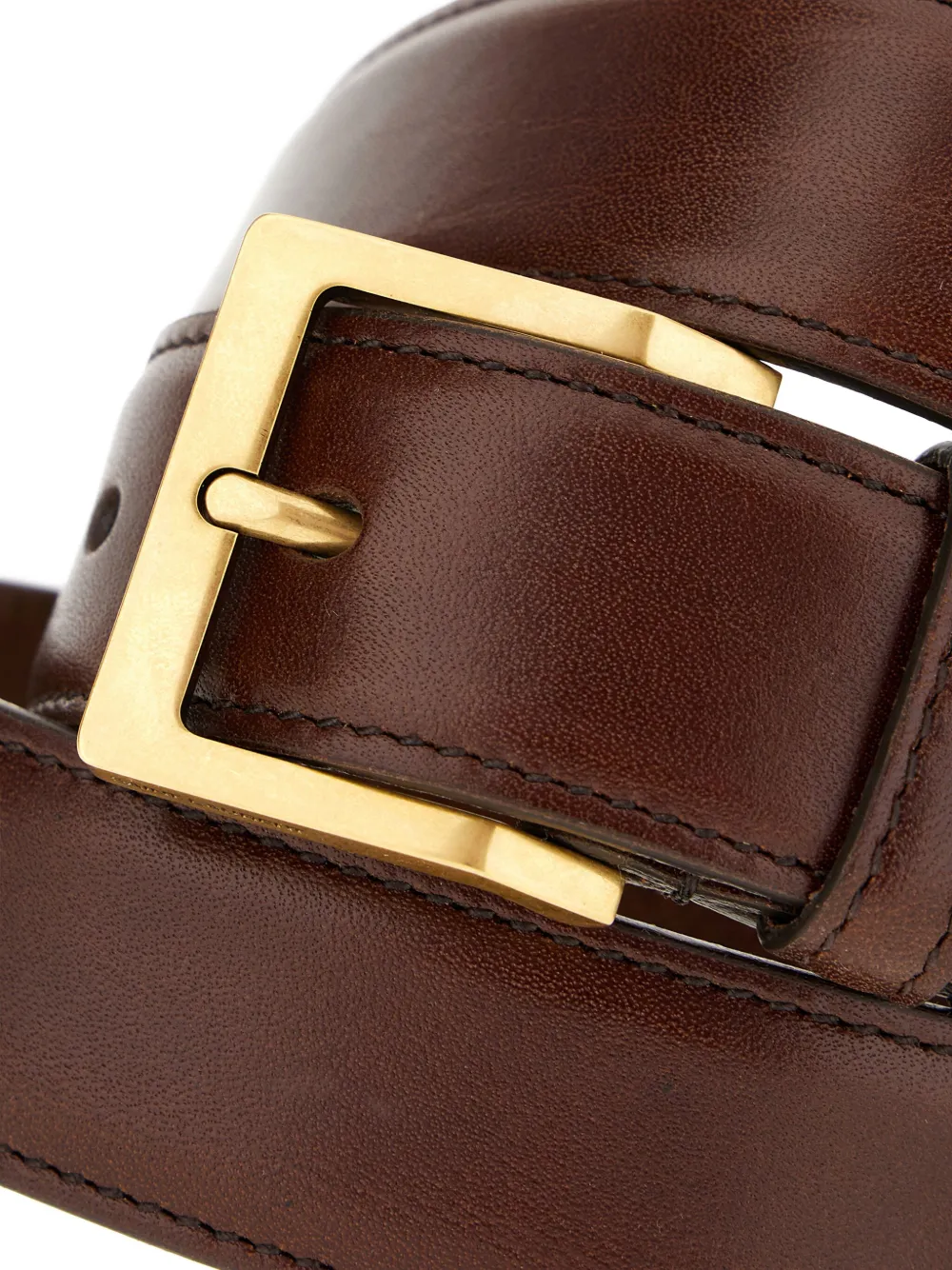 Saint Laurent Leren riem met goudkleurige gesp Bruin