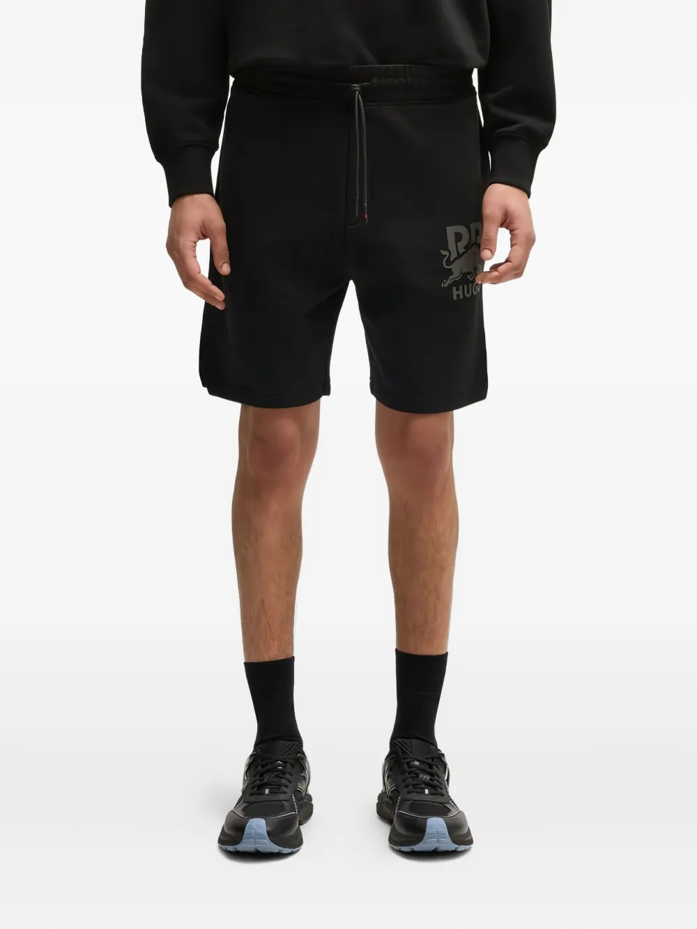 BOSS x RB shorts met trekkoord en logoprint Zwart