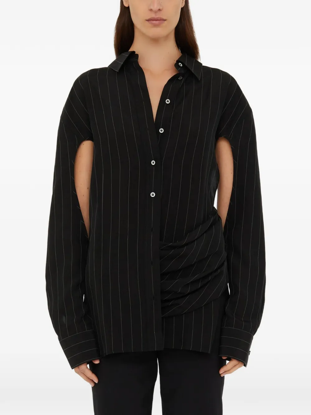 Christopher Esber Pinstriped Draped Cut-out Shirt In Black