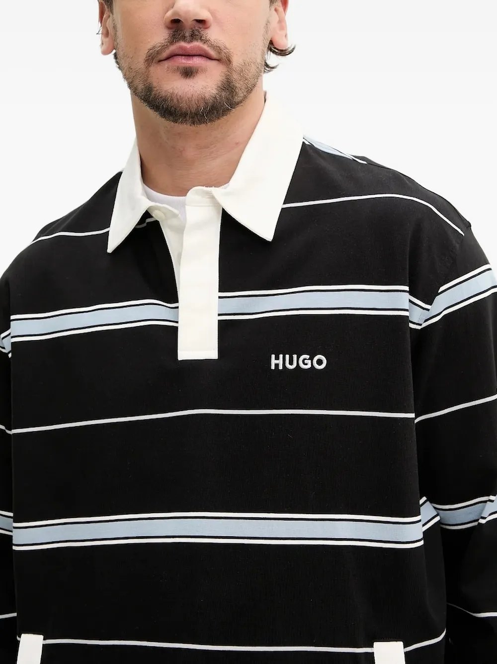 HUGO striped rugby shirt Zwart