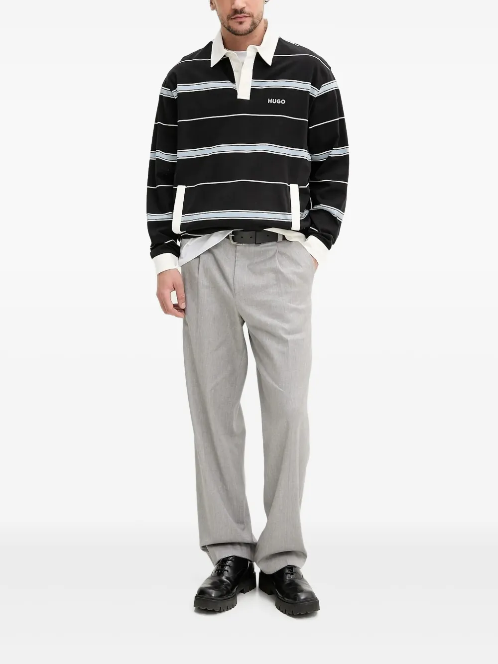 HUGO striped rugby shirt Zwart