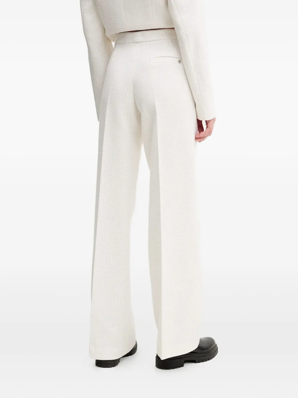 HUGO Tweed cropped broek met wijde pijpen - Wit