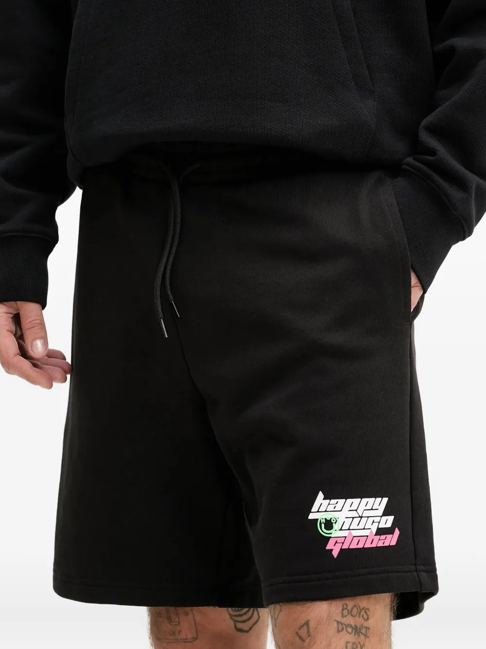HUGO Trainingsshorts met logoprint Zwart