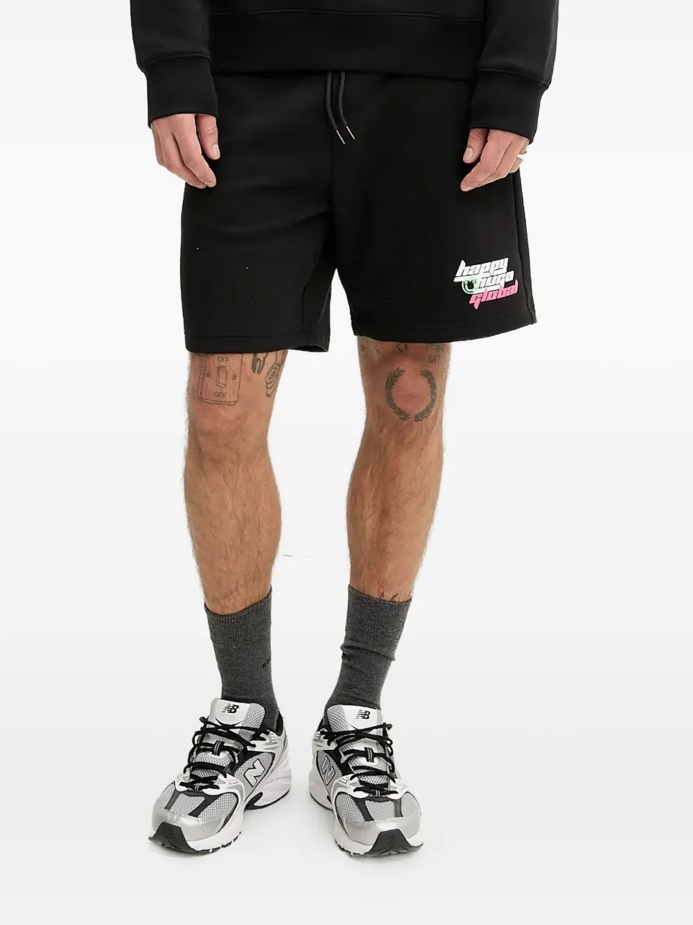 HUGO Trainingsshorts met logoprint Zwart