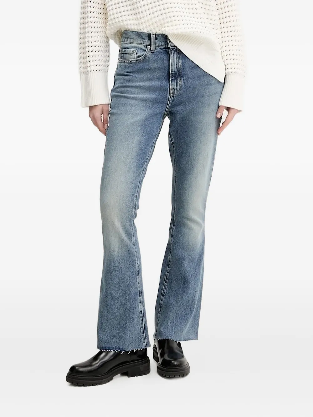 Hugo Boss Frayed-hem Flare Jeans In Blue