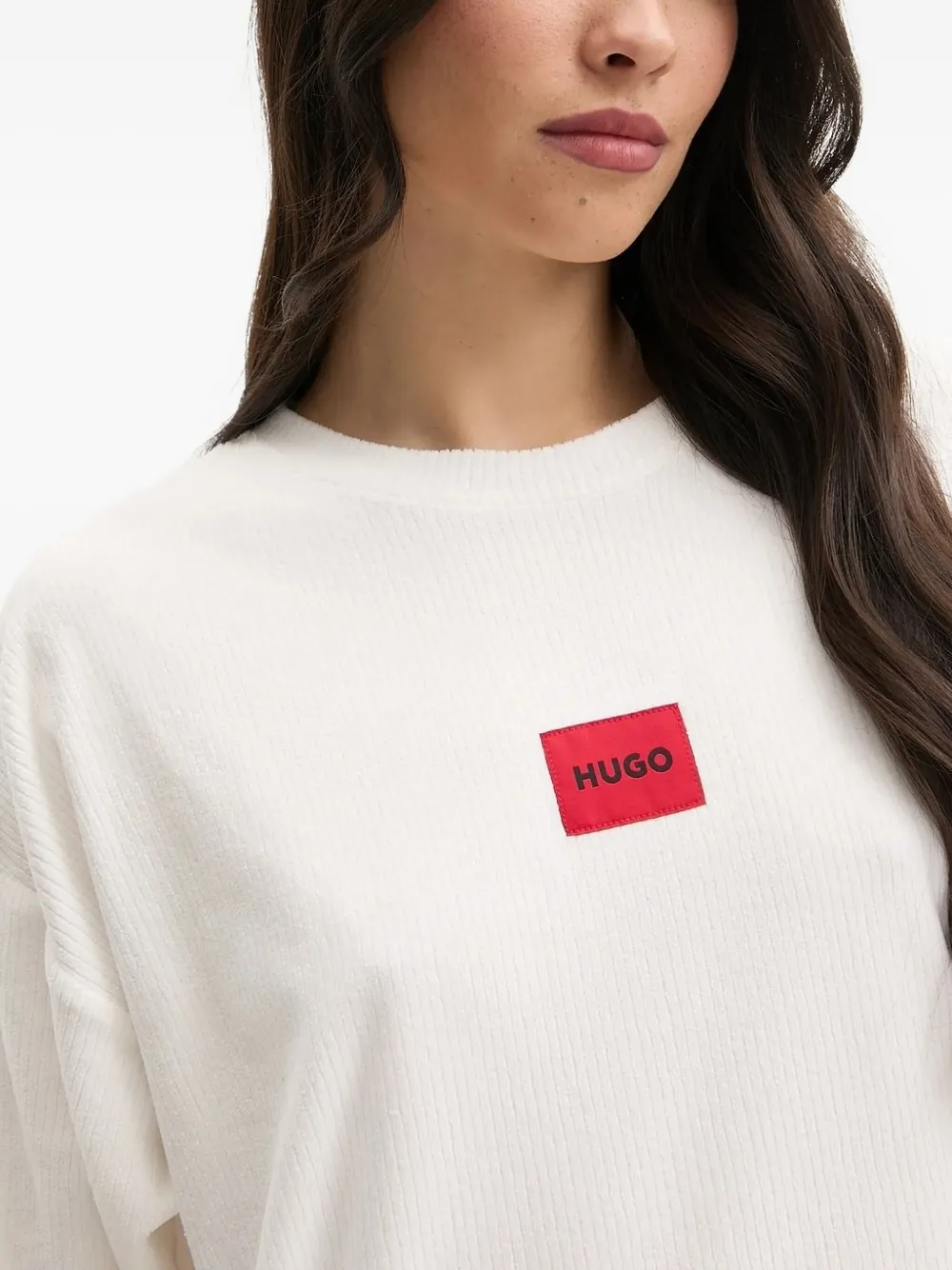 HUGO Geribbelde sweater met logodetail Wit