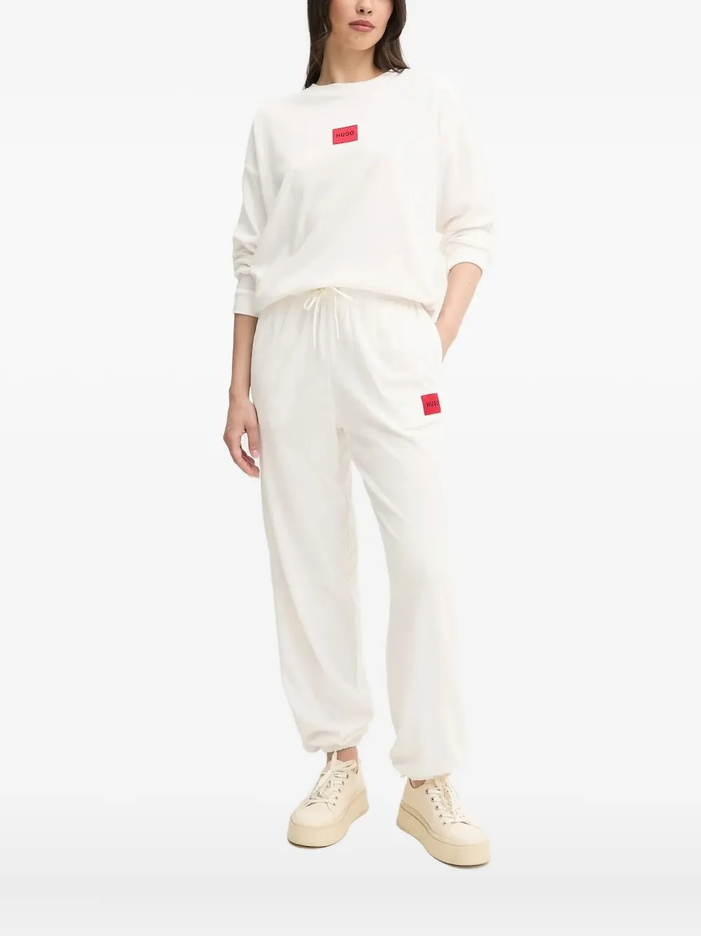 Hugo Boss Logo-detail Ribbed Sweatshirt In White