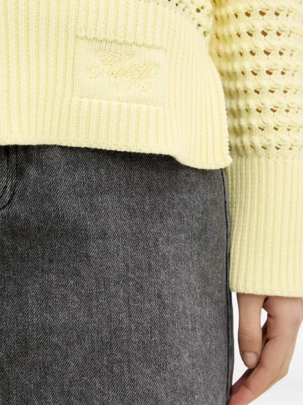 Hugo Boss Textured Open-knit Sweater In Yellow