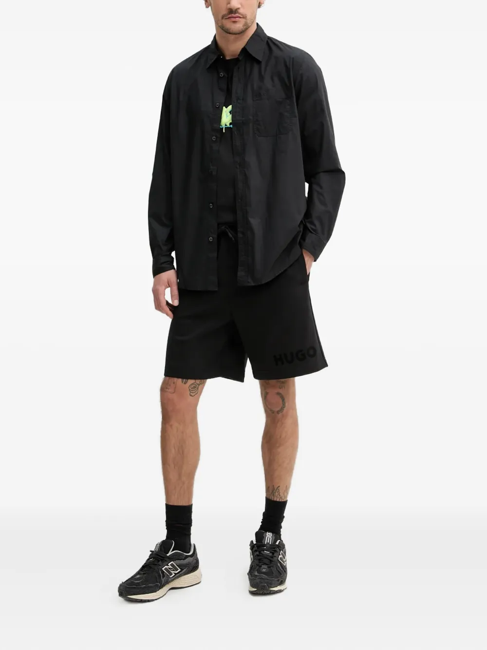 HUGO Shorts met trekkoord en logodetail Zwart
