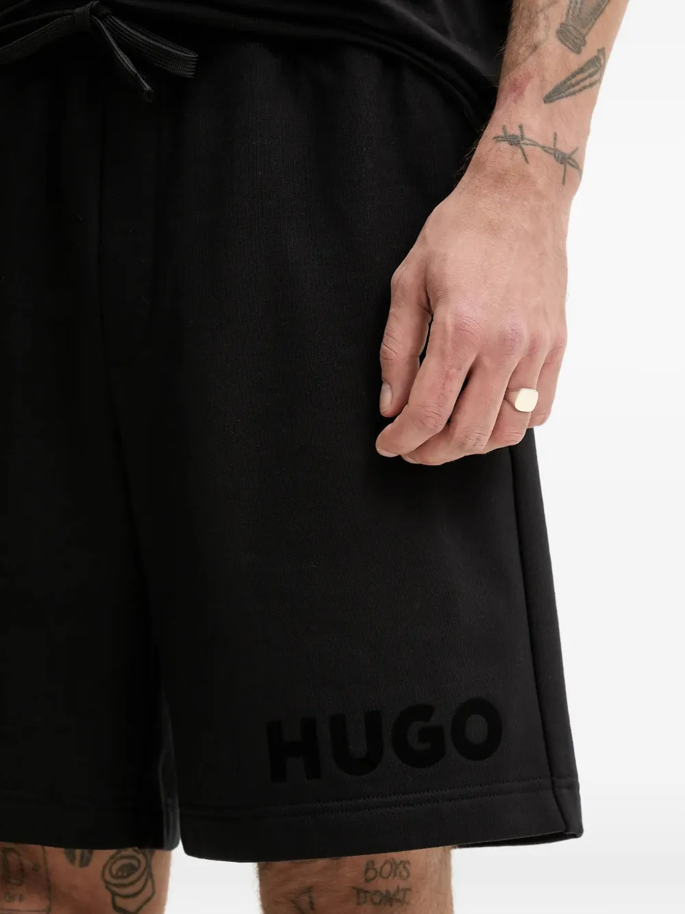 HUGO Shorts met trekkoord en logodetail Zwart