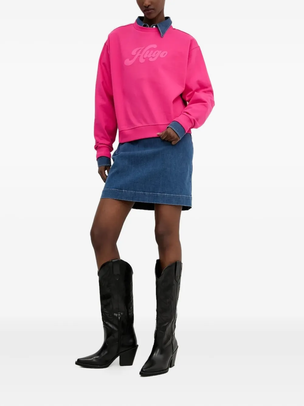 Hugo Boss Belted Denim Shirt Mini Dress In Blue