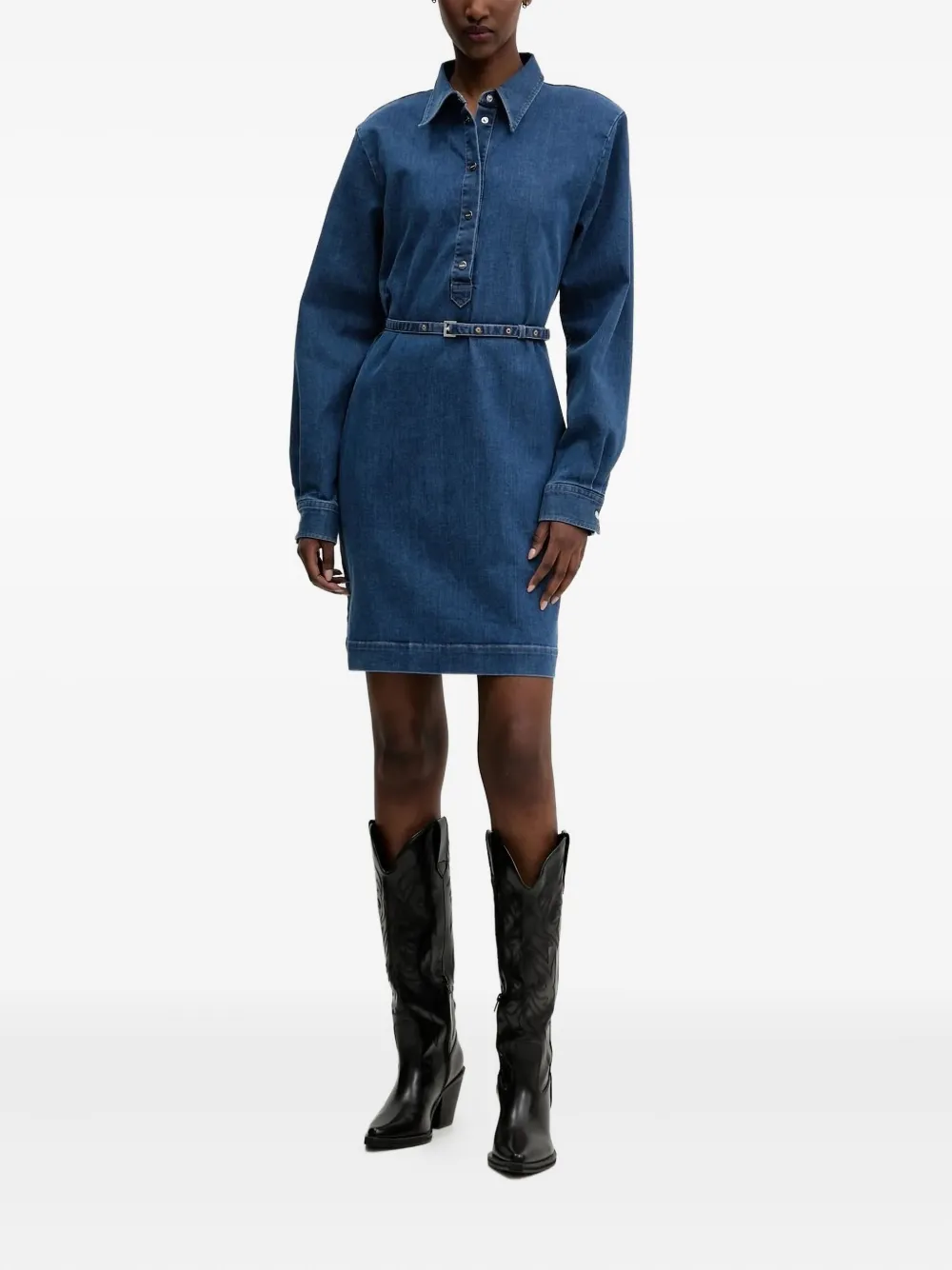 HUGO Denim blousejurk met ceintuur - Blauw
