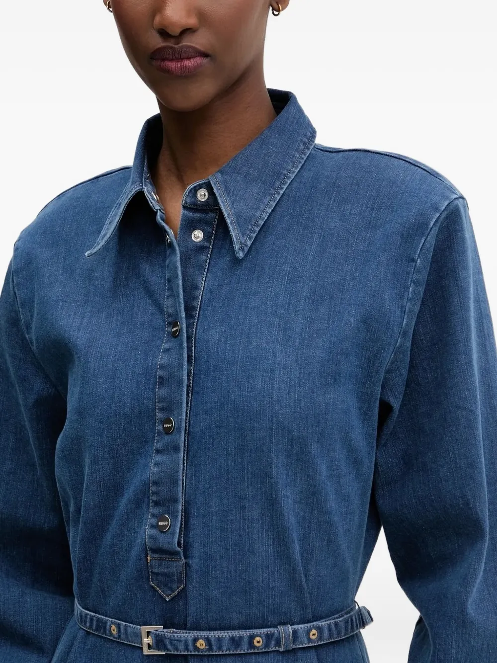 HUGO Denim blousejurk met ceintuur Blauw