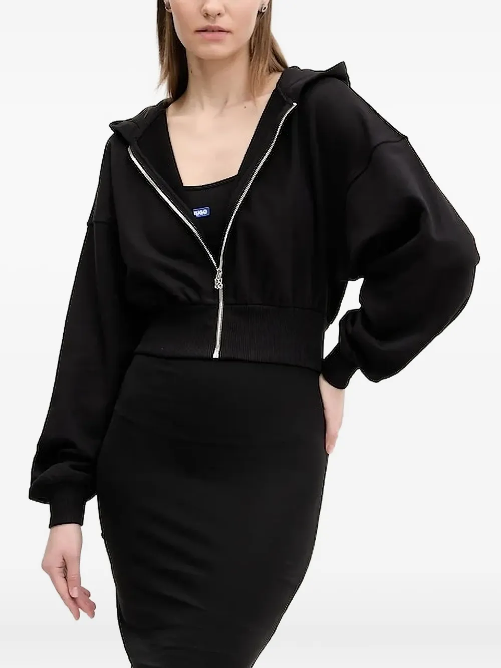 Hugo Boss Hooded Zip-up Cardigan In Black