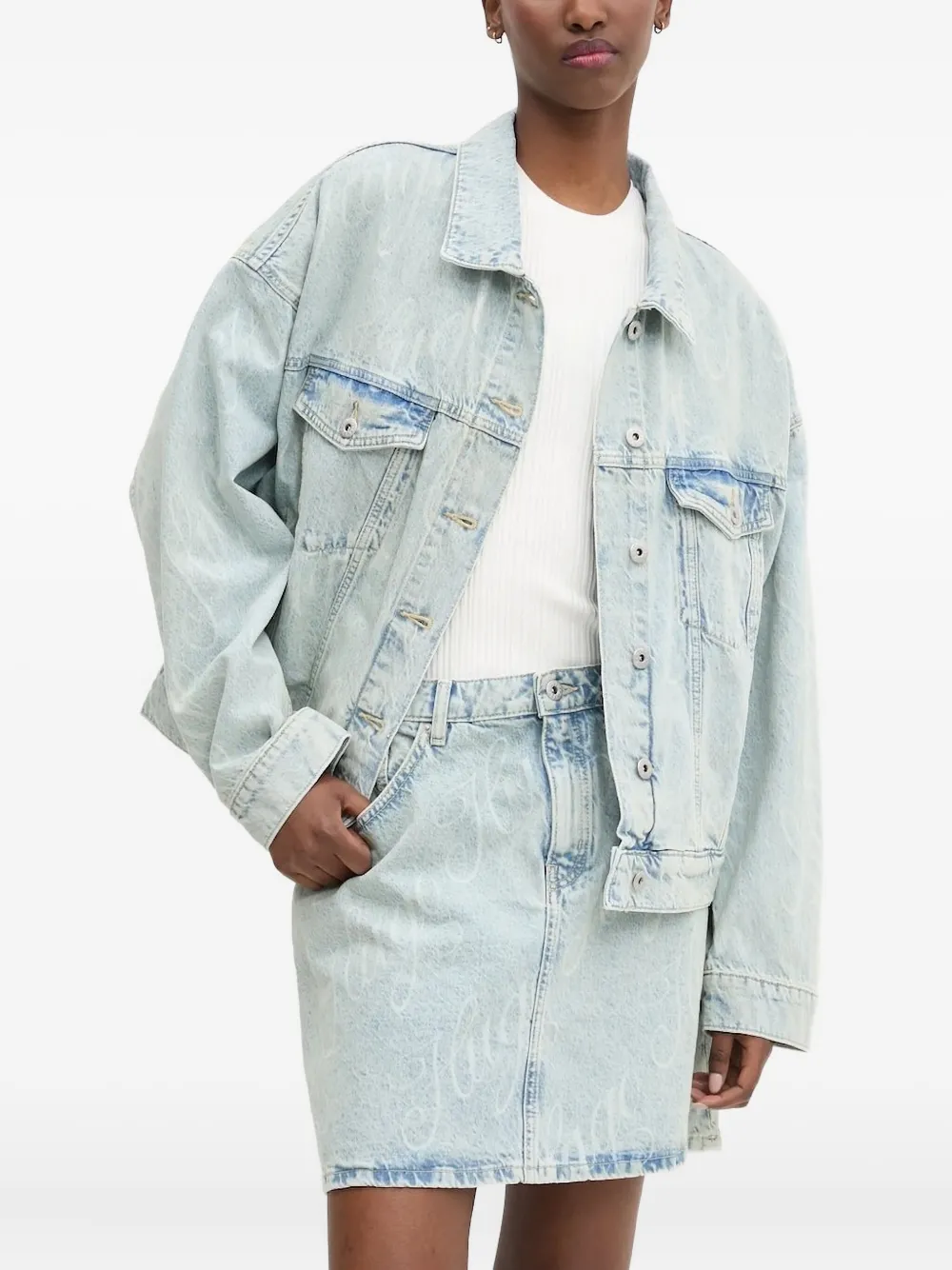 HUGO Lou denim jack met acid wassing Blauw