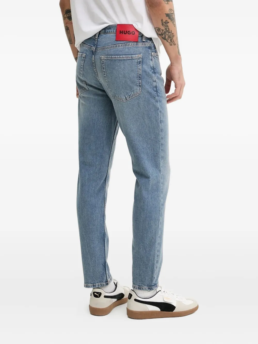 HUGO Jeans met leren patch en lichte wassing - Blauw