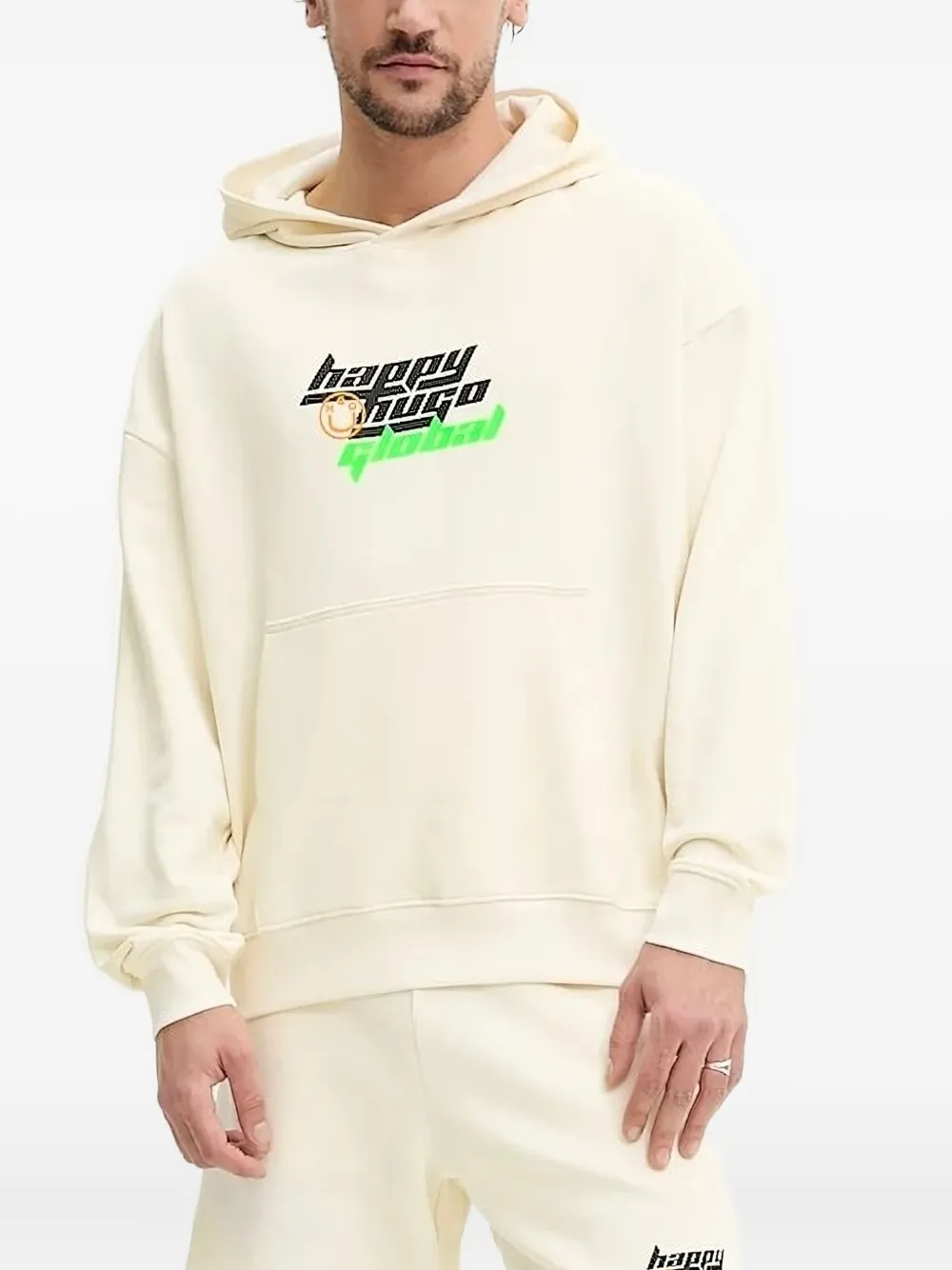 HUGO logo-print hooded sweater Beige