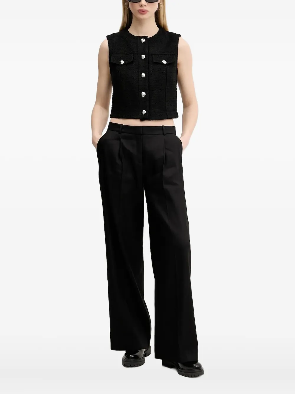 Hugo Boss Tweed Waistcoat In Black