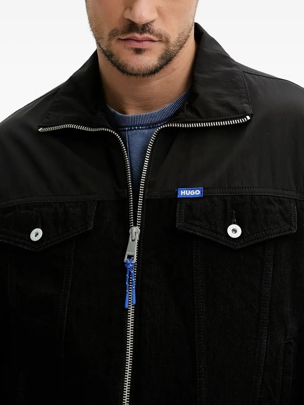 HUGO denim-panel bomber jacket Zwart