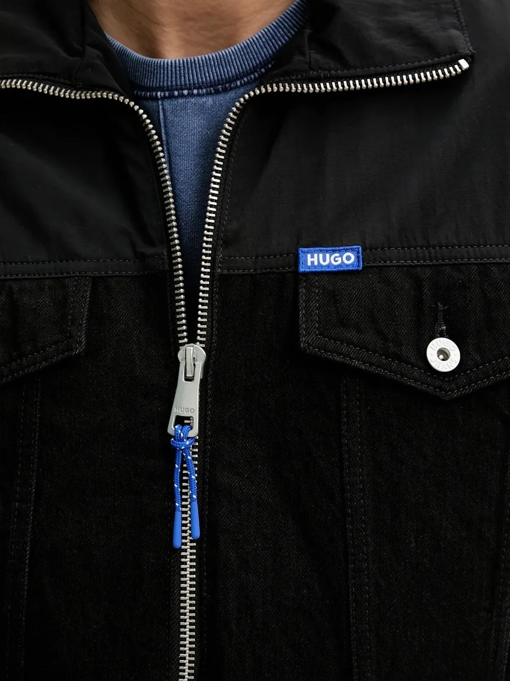 HUGO denim-panel bomber jacket Zwart