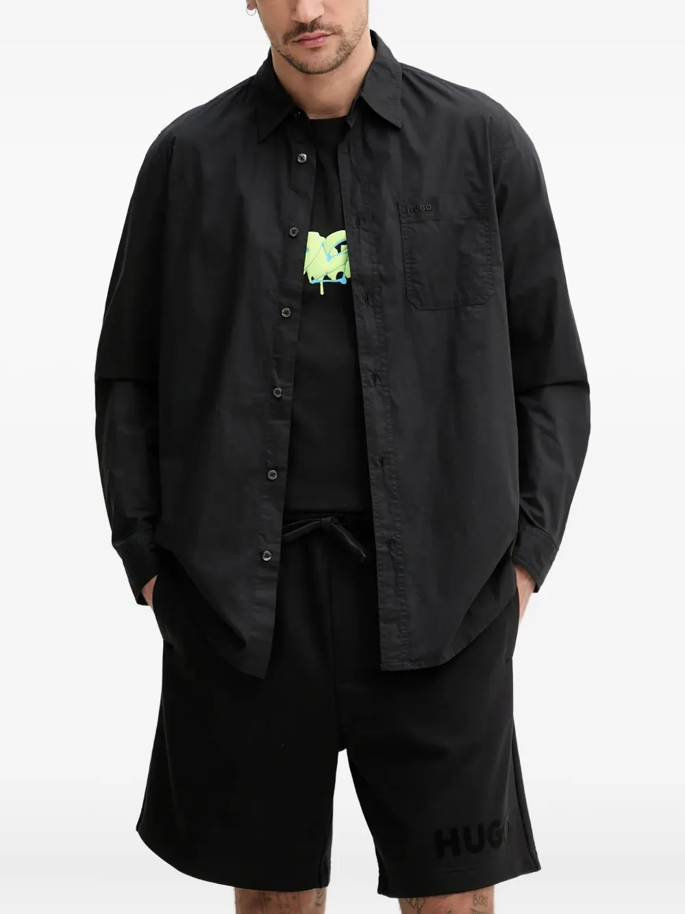 HUGO Overhemd met geborduurd logo Zwart