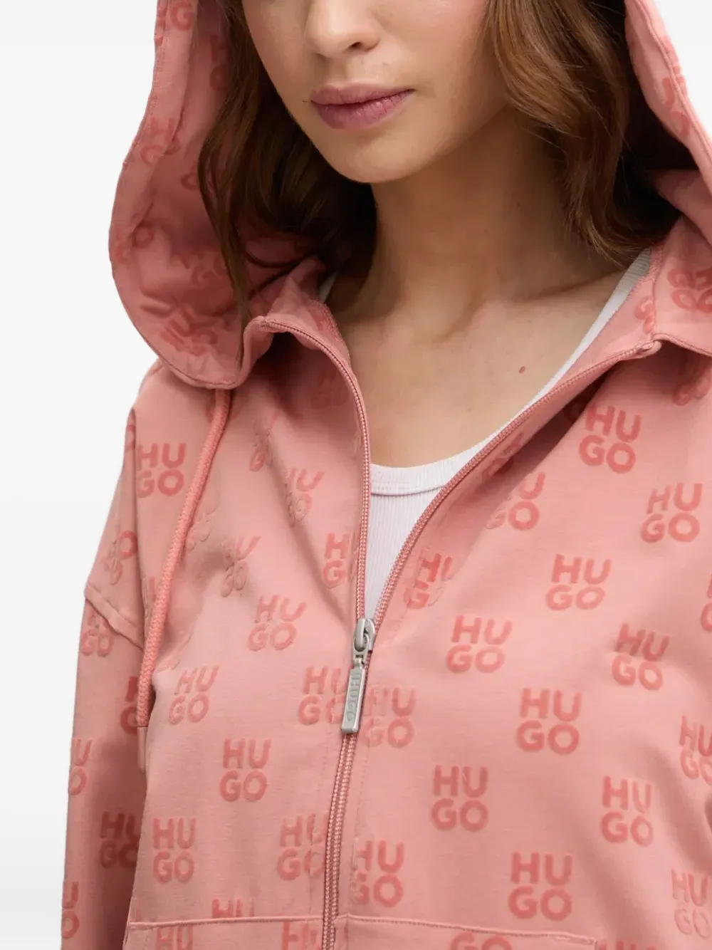 HUGO Hoodie met logopatroon en rits Roze