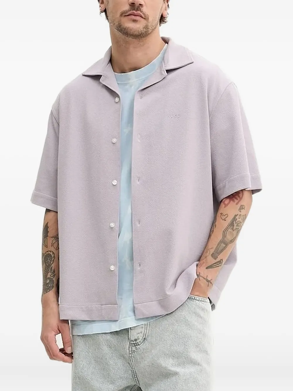 HUGO revere-collar short-sleeve shirt Paars
