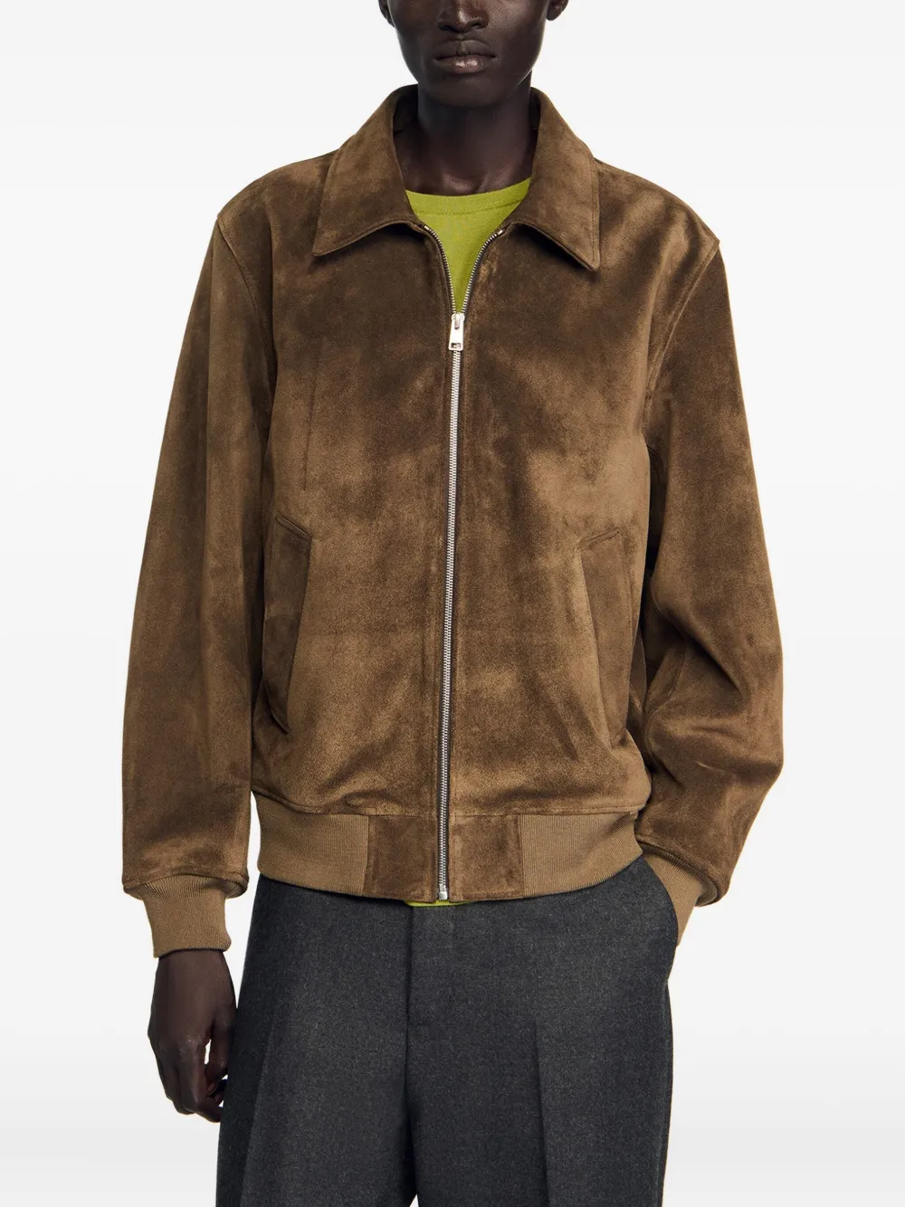 Zip-Front Suede Jacket