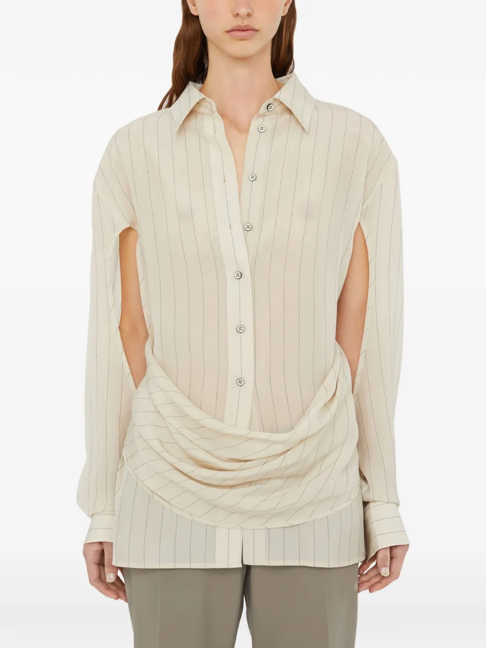 Christopher Esber pinstripe draped shirt - Tons neutres