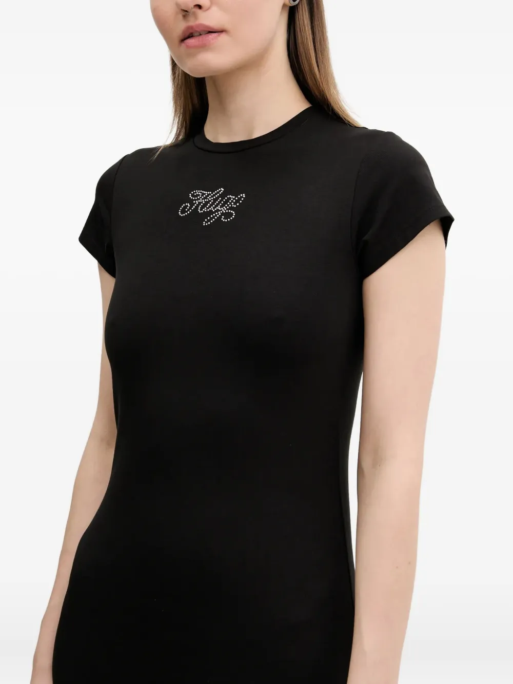 Hugo Boss Rhinestone-embellished Short-sleeved Dress In Black