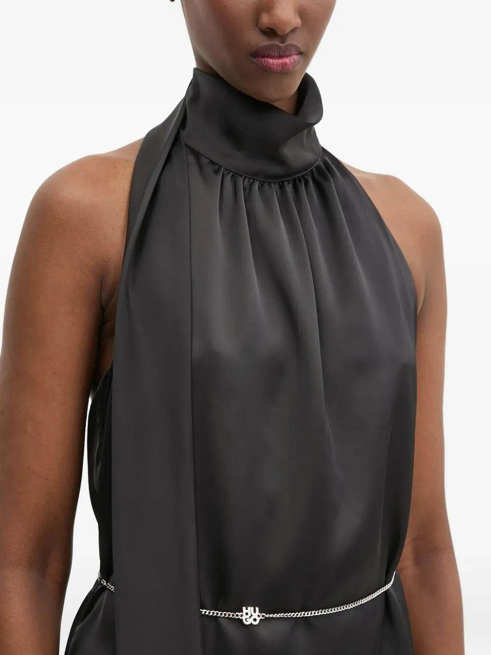 HUGO high-neck chain-belt mini dress Zwart