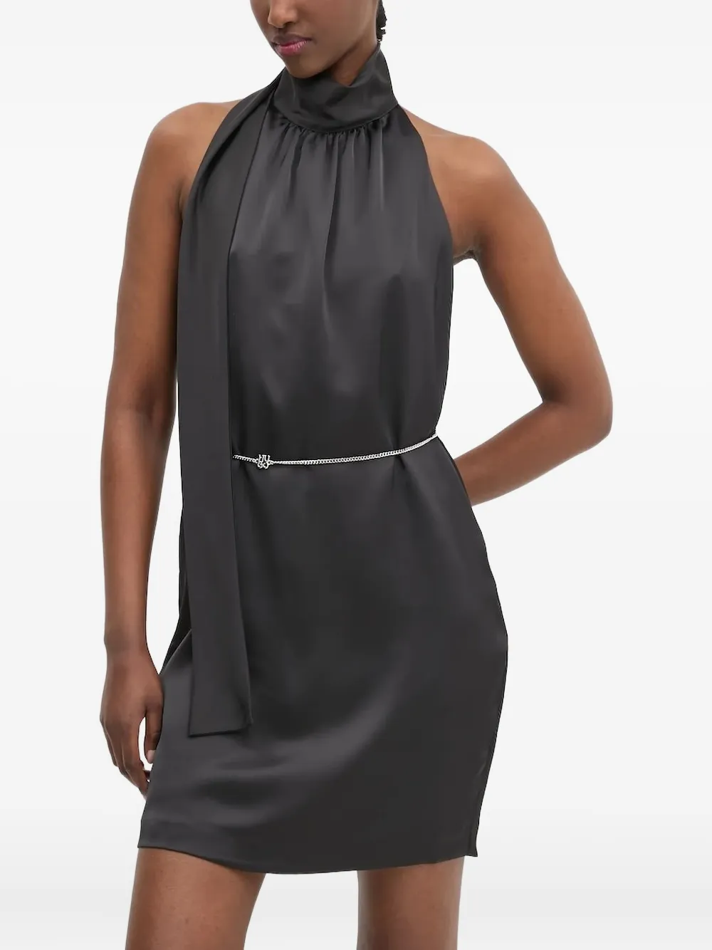 HUGO high-neck chain-belt mini dress Zwart