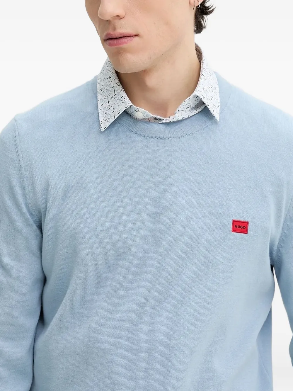 HUGO Trui met ronde hals en logodetail Blauw