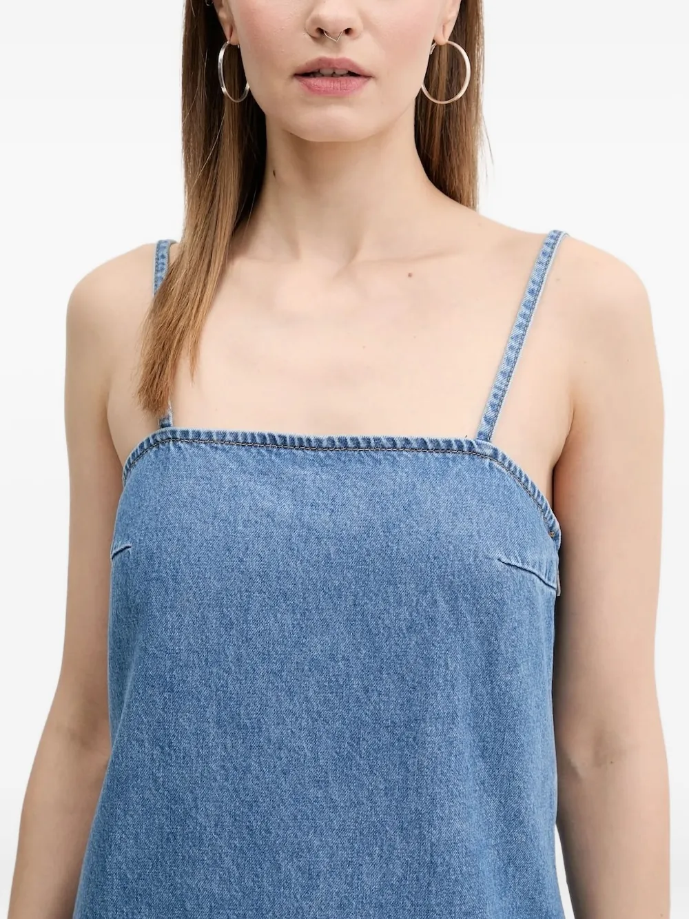 HUGO embroidered-logo denim mini dress Blauw