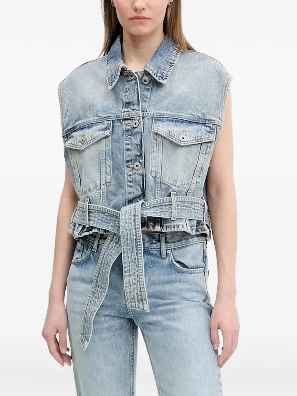 HUGO Mouwloos denim jack met ceintuur Blauw