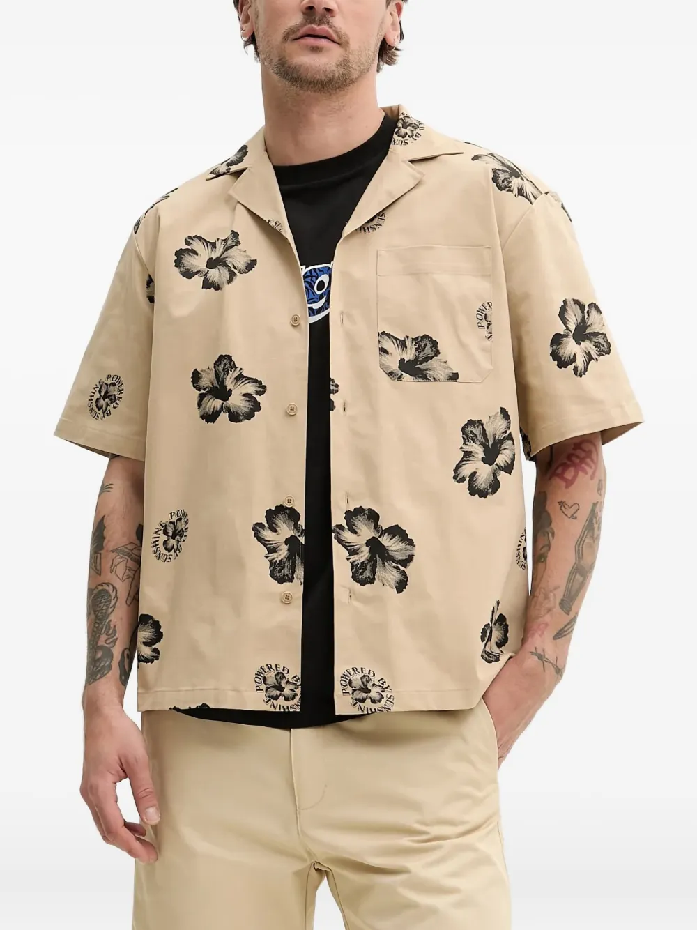 HUGO Overhemd met bloemenprint Beige